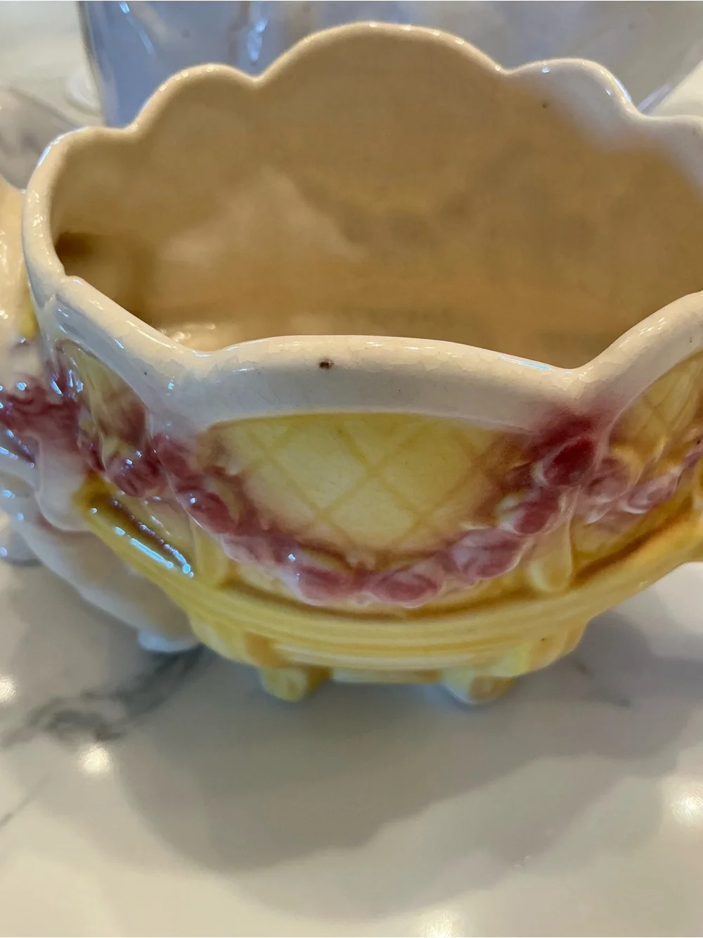 Vintage Cherub Planter in Yellow and Pink